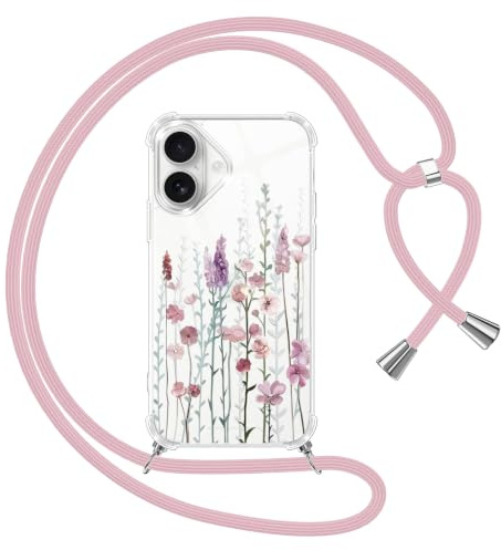 Yoedge Handyband Handyhülle für iPhone 17 6,3 Hülle mit Band, Durchsichtig Aesthetic Muster Blumen Case mit Kordel zum Umhängen, Weiche Silikon TPU + PC Stoßfest Schutzhülle Cover für iPhone 17, 03