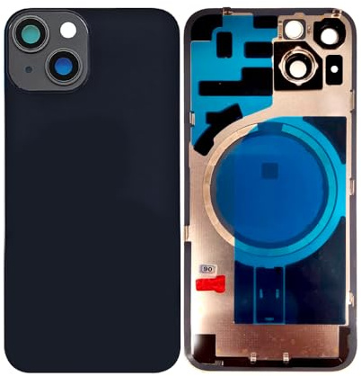 Battery Back Cover Replacement Glass for iPhone 14 Plus Back Housing Replacement with Small Parts Metal Plate Magnetic for iPhone 14PLUS 2in1 Big Hole Back Glass Rear Door Case 1PC (Black)