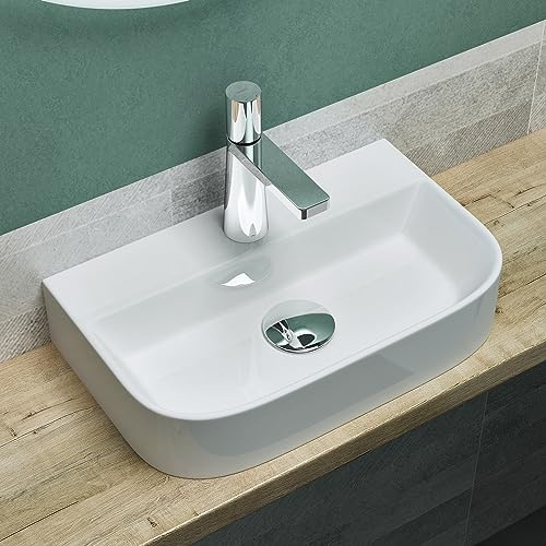 Mai & Mai Waschbecken klein 38x23,5x8cm Aufsatzwaschbecken Hängewaschbecken | Waschschale aus Keramik in Weiß Brüssel003