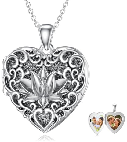 Dorunmo Herz Medaillon Halskette für 2 Bilder 925er Sterlingsilber herzförmige Medaillon Halskette mit Bild Schmuck Geschenke für Mütter und Schwestern