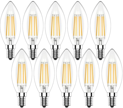 Zcexhph E14 Kerze LED,4W LED Glühbirne,Dimmbar Lampe in Kerzenform Warmweiß | 400LM Filament LED Leuchtmittel,Warmweiß 2700K Kerzenlampe für Kronleuchter,10er Pack