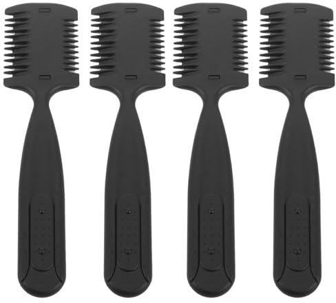TOPBATHY Peigne Rasoir de Coiffure 4Pcs, Outil Professionnel en Plastique et Métal pour Éclaircir et Couper Précision, Salon, Noir
