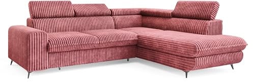 Masseno Ecksofa VELISS T R-S mit Schlaffunktion L-Form, Klassisch Sofa mit Bettkasten, Wohnzimmersofa, Couch, Soffa, Bettsofa, Couchgarnitur - Rosa, TILIA 62