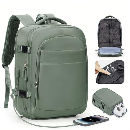 kibachev Zaino Ryanair 40x30x20 Sottovuoto Con Pompa 40x20x25 Zaino da Viaggio Aereo Bagaglio a Mano Con Porta Scarpe Wizzair Zaini Donna Uomo (Verde)