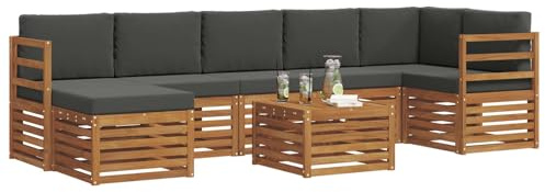 vidaXL Sofagarnituren 8 pcs Natur und Anthrazit Massivholz Akazie, Garten, modernes Sofa-Set für draußen, gemütliche Terrasse, langlebige Lounge und Entspannung