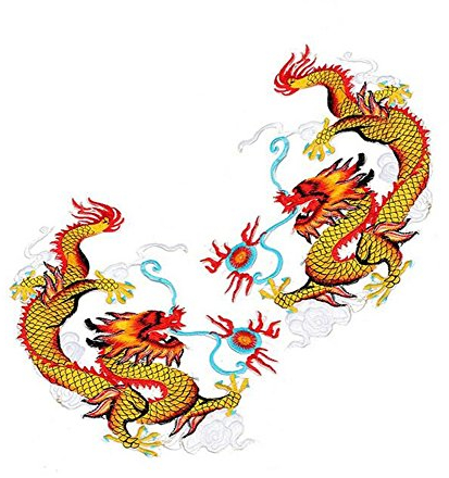 1 Pair Gold Chinese Flying Dragon Totem Embroidered Appliques Sew Iron on Patches