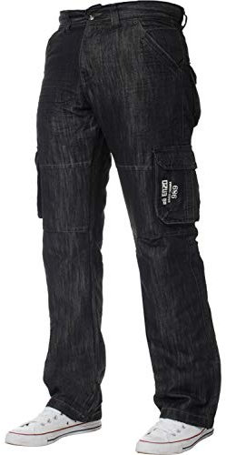 ENZO Mens Designer Cargo Combat Denim Jeans Pants All Waist Size Black Wash 44 W X30L