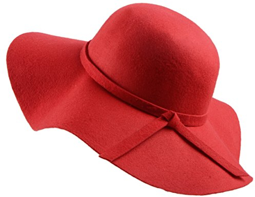 Urban GoCo Wide Brim Wollfilz Bowler Schlapphut (Rot)