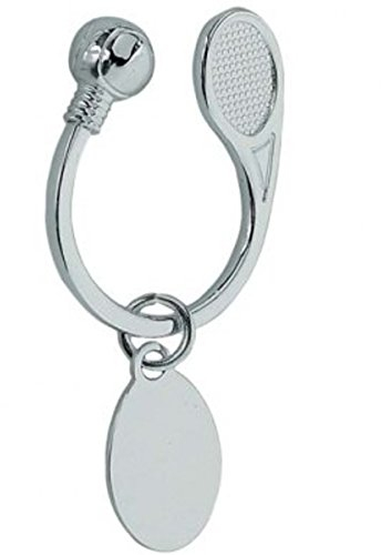 silberkanne Llavero de tenis de 4,5 x 3 x 2 cm con placa de grabado de plata de primera calidad, chapado en plata, plata, 4,5x3x2 cm, Noble