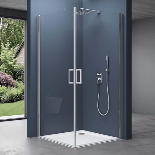 doporro Eck-Duschkabine Eckdusche 90x100x195cm Duschabtrennung ESG-Sicherheitsglas Klarglas inkl. beidseitiger Easy-Clean-Beschichtung Hebe- und Senkmechanismus Ravenna24K