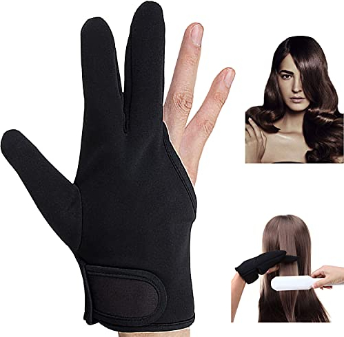 Heat Resistant Gloves for Hair Styling,Beautyshow Professional Heat Resistant Protection Gloves for Hair Styling Curling Wand Flat Iron Unisex Anti-hot Insulation Three Finger Glove (Black)