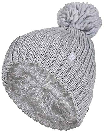 HEAT HOLDERS - Damen Warm Strick Kunstfell Mütze mit Bommel und Fleecefutter (One Size, Light Grey (Arden))