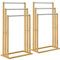 CASARIA® 2er Set Handtuchständer Freistehend Bambus Holz 84x46x24cm 3 Edelstahl Stangen Ablage Ohne Bohren Handtuchhalter Stehend Handtuchstange Bad