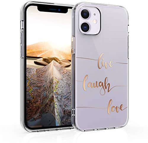 kwmobile TPU Case Compatible with Apple iPhone 12 mini - Case TPU Phone Cover - Live, Laugh, Love Rose Gold/Transparent