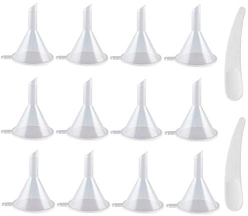 Mini Entonnoir,12 Pack Petit Entonnoir Entonnoir Cosmetique avec 2 cuillères Crescentpour Le Transfert Bouteille de Liquide pour Les échantillons
