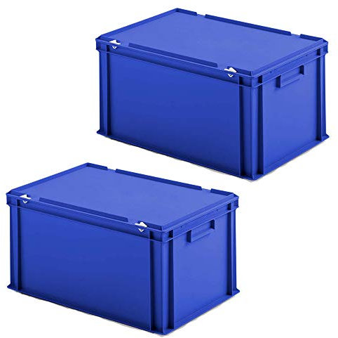 BRB 2x Eurobox mit Scharnierdeckel, LxBxH 600x400x330 mm, PP, lebensmittelecht, blau