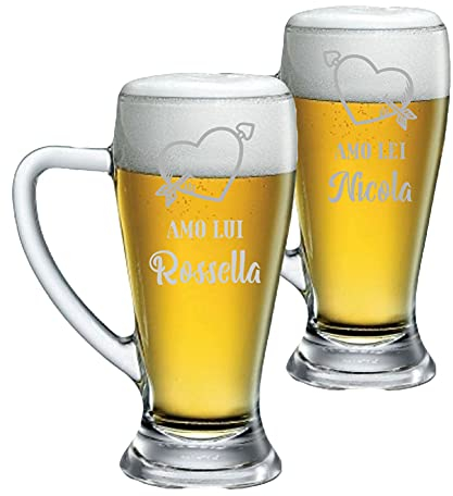 Coppia Boccali da birra Personalizzati Set da 2 Boccali da birra personalizzati con nome Amo Lui Amo Lei - bicchiere in vetro 38 cl