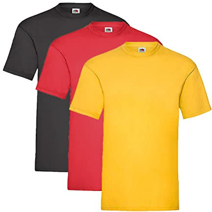 Fruit of the Loom Valueweight T-Shirt Various Colour Sets S M L XL XXL 3XL 4XL 5XL, 1 x black + 1 x red + 1 x yellow + 1 x purchase notepad, XXL