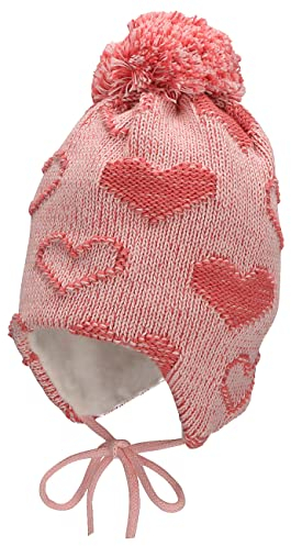 Sterntaler Baby Mädchen Mütze - Bommelmütze mit Herzchen - Kappe für Babys aus Baumwolle mit Bindeband - rosa, 45