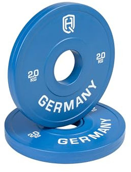HQ Germany® Hantelscheiben 50mm [Set/Paar 0.5-2.5kg] - Wettkampf Fractional Plates 2,0kg - Micro Bumper Plates 50mm, Gewichte, Hantelscheiben Set nach IWF Standard