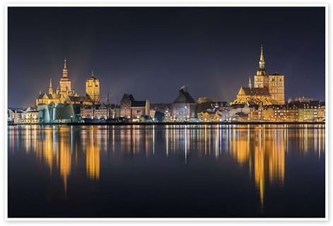 Skyline von Stralsund bei Nacht Poster von Kristian Goretzki 30 x 20 cm Wandbilder Wanddeko