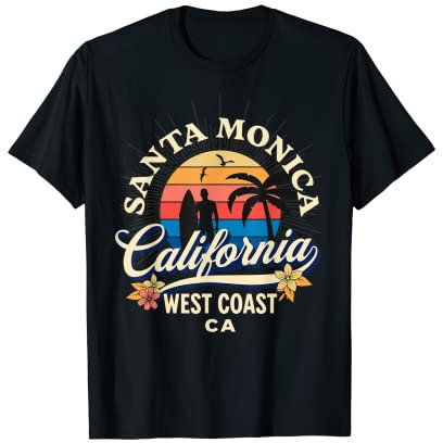 Santa Mónica California Beach Surf Vacaciones de Verano Vintage Camiseta