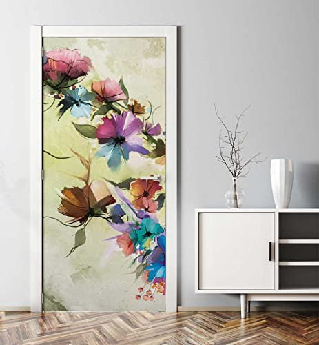 MyMaxxi - Tür bekleben mit Türtapete Türposter Türfolie Selbstklebend 90x200 Bunt blühende Blumenranke - Tür verschönern Türaufkleber Türklebefolie Pflanze blühen grün
