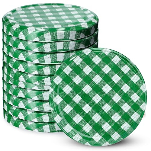 KADAX 10er Set Schraubdeckel TO66 ⌀ 66mm Grün Kariert – Twist-Off Ersatzdeckel für 235-900ml Einmach- & Marmeladengläser | Luftdicht & Spülmaschinenfest