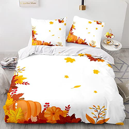 Morbuy Weiche Bettwäsche aus Mikrofaser Bettbezug 135x200 155x220 200x200 220x240 mit Reißverschluss + Kissenbezüge 80x80 cm, Herbst Drucken Bettwäsche-Set (135x200cm,Kürbis)