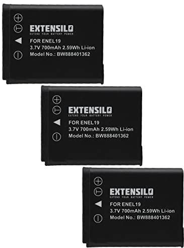 EXTENSILO 3x Replacement Battery compatible with Nikon Coolpix W100, W150, S7000 Camera DSLR (700mAh, 3.7 V, Li-ion)