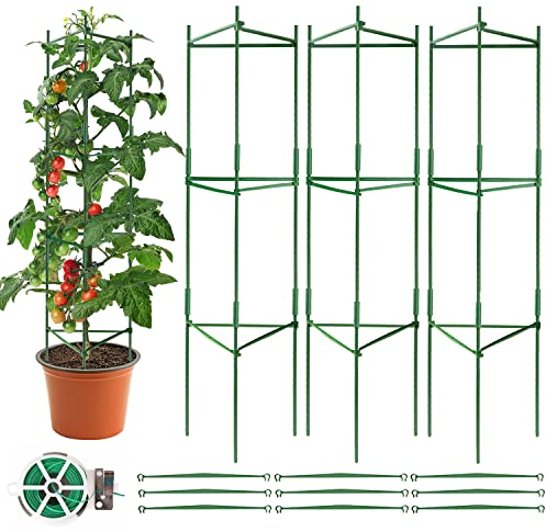 Doksving 3 Packungen Tomatenkäfige, 1,2 m, Pflanzenstützung, Gartenstecker, Tomatenkäfige, für Pflanzen, Gemüse und Kletterreben, mit Drehverschluss