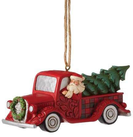 Enesco Jim Shore Heartwood Creek Highland Santa Plaid Red Truck Hängeornament, 5,4 cm, mehrfarbig