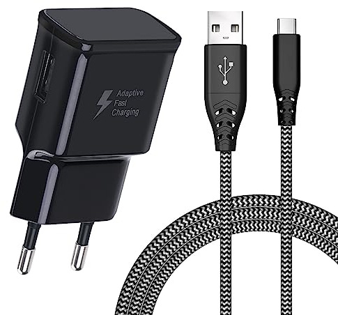 USB Ladegerät mit Nylon Ladekabel USB C Schnellladekabel 2M für Samsung Galaxy S23 S22 S21 S20 FE S10 S9 S8 Plus A56 A55 A54 A53 A34 A16 A15 A14 A13 Z Fold3, Typ C Handy Schnellladegerät Netzteil