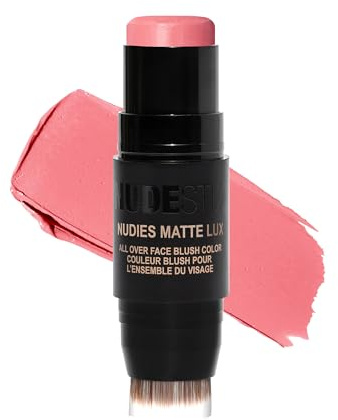 Nudestix Nudies Matte Lux – 3-in-1 Soft-Matte Blush Stick for Cheeks, Eyes & Lips with Built-In Brush | Cream-to-Powder Finish with Blurring Effect | Clean, Vegan, Travel-Friendly Makeup (Rosy Posy)