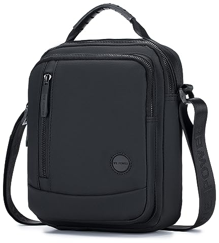SPAHER Umhängetasche Herren Klein, Multi-Pocket Schultertasche Klein Wasserdicht Nylon Sling Crossbody Bag Schwarz Herrentasche Mit Oberem Griff für Arbeit, Reise, Alltagsleben