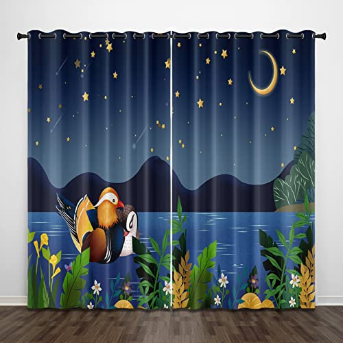 Gardinen Blue Lake Moon Vorhänge Verdunklungsvorhänge Vorhang Blickdicht Gardinen Wohnzimmer Curtains Thermovorhang Schallschutz Vorhang Gardinen mit ösen 2 Tabletten 75 x 166 cm