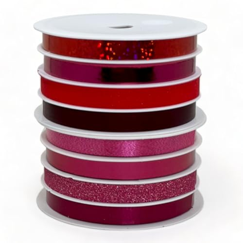 Set Ringelband Polyband Geschenk-Band Geschenkschleifen zum Basteln und Verpacken - glänzend & matt sortiert (Bordeaux, 8 Rollen Geschenkband je 5m)