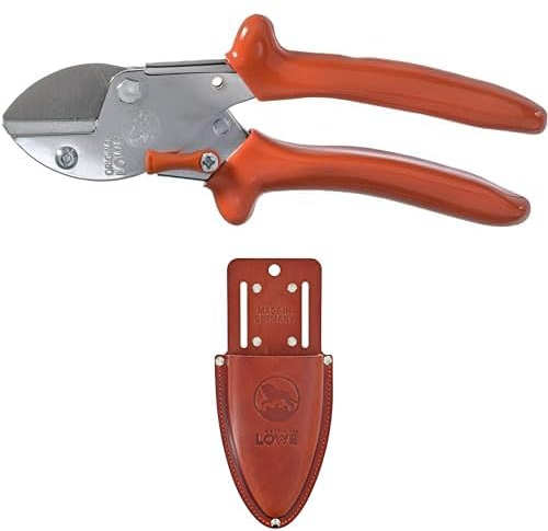 Original LÖWE Set bestehend aus Amboss Gartenschere 5.107 zum Schneiden von Obstbaum, Apfelbaum, Birnenbaum & Leder Premium Holster 9809 mit Gürtel-Clip zur Aufbewahrung am Gürtel oder Hosentasche