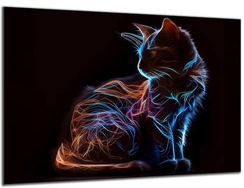 DARO Design - Wand-Bild 6mm HDF 40x30 cm Neon Katze - Wand-Deko Bilder Wohnzimmer