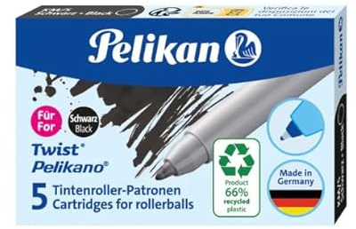 Pelikan Tintenpatronen Twist eco für Tintenroller, Etui mit 5 Rollerpatronen, Schwarz, aus recyceltem Kunststoff