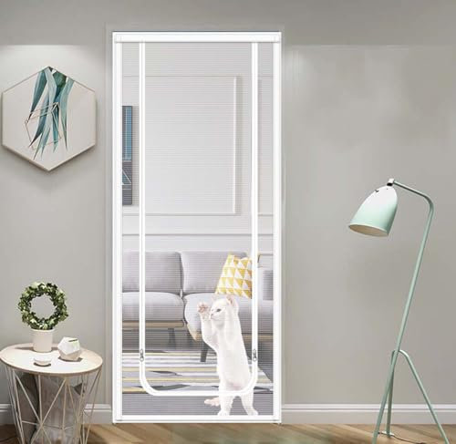 Custom Size Cat Screen Door with Zipper, Heavy Duty Pets Proof Screen Mesh Door Curtains for Living Room, Bedroom, Kitchen French Doors/Sliding Glass Doors/Patio Doors