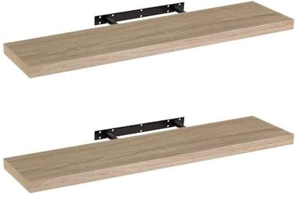 LOLAhome - Set de 2 Baldas Flotantes para Pared de Madera Natural de 100x23 cm, 2 Estanterías de Pared Resistentes y Decorativas sin Agujeros Visibles para Salón, Cocina, Oficina o Dormitorio