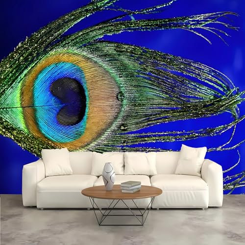 Lcythiazole Feather Wallpaper Peacock Feather Mural, Self-Adhesive Removable Peel and Stick Wallpaper, for Living Room Bedroom Custom Size Peacock Wallpaper Mural