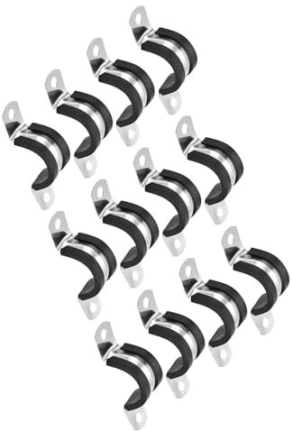 TOP-VIGOR 12Pcs 25mm(1) Cable Clamp, Black Rubber Pipe Strap, U Shape 304 Stainless Steel Hose Clamp, Tube Holder for Fixing Tube Pipe Wire