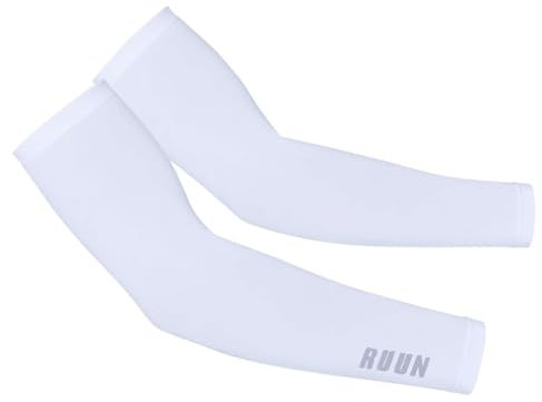 RUUN Cycling Arm Warmer Winter Thermal Roubaix Running Bicycle Anti-Slip Warmers. (White, L-XL)
