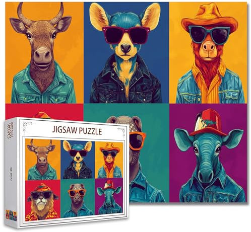 Cool African Portraits Jigsaw Puzzle - Tiere Mit Sonnenbrillen 1000 Teile Für Erwachsene - 27 x 20 Zoll HD-Qualität Lustiges Kopf-Puzzle Dekor