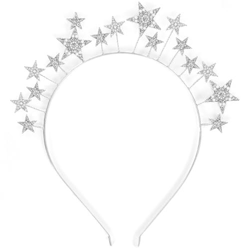 Stern Haarreif Silber, Sternhaarreif Haarschmuck, 1 Stück Silver Stars Headband Rhinestone, Glitzer Stirnband, Kopfschmuck, Kristall Sternenhaarreifen für Weihnachten Karneval Neujahrsparty