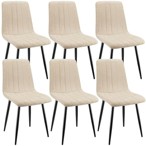 ANVOFONG Esszimmerstühle 6er Set,Küchenstuhl aus Leinenstoff,Polsterstühle mit Eisenfüßen,Stuhl Schlafzimmer,schminkstuhl,Wohnzimmer Stühle-Beige