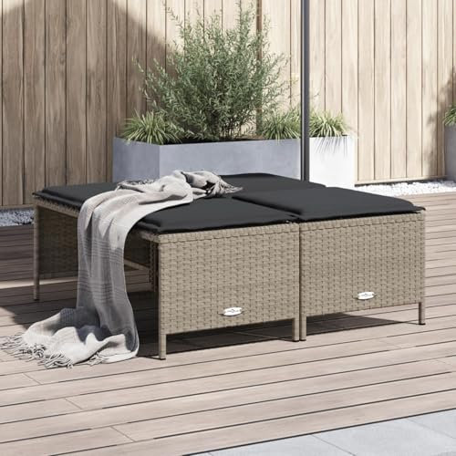 Brokky Gartenhocker mit Kissen Hocker Outdoor Garten Hocker FüR Draussen Sitzhocker Outdoor 4 STK. Hellgrau Poly Rattan