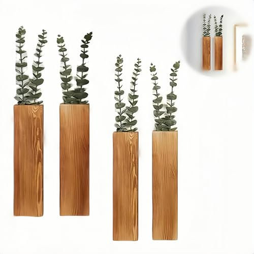 HJYDGJ Lot de 4 vases muraux modernes en bois - Petite étagère à plantes - Décoration murale en bois moderne - Décoration murale en bois